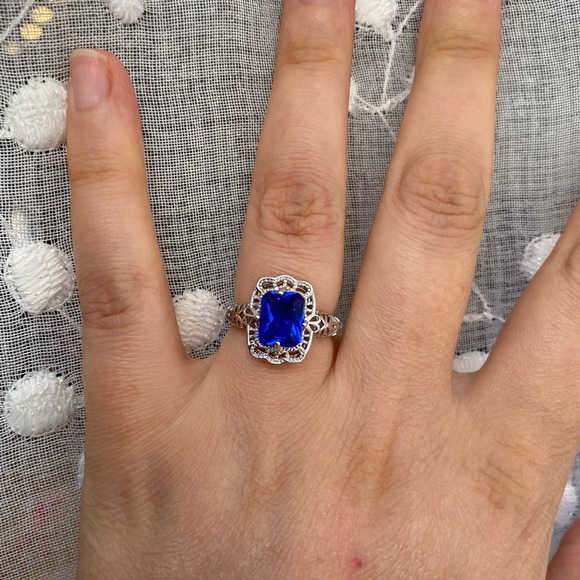 vintage sapphire ring stamp 925 size 7.5 - Picture 2 of 7